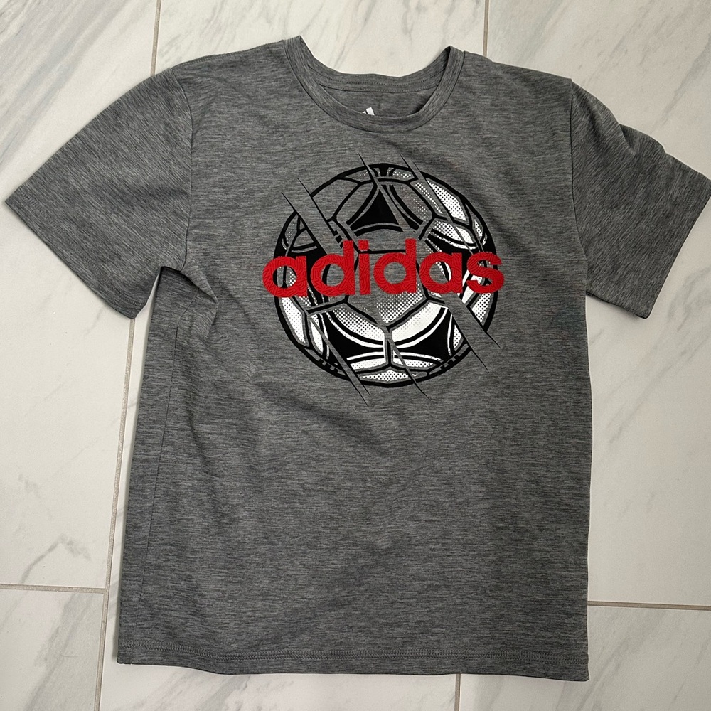 Adidas Kids Small (8) Charcoal Tee with Red Soccer Ball